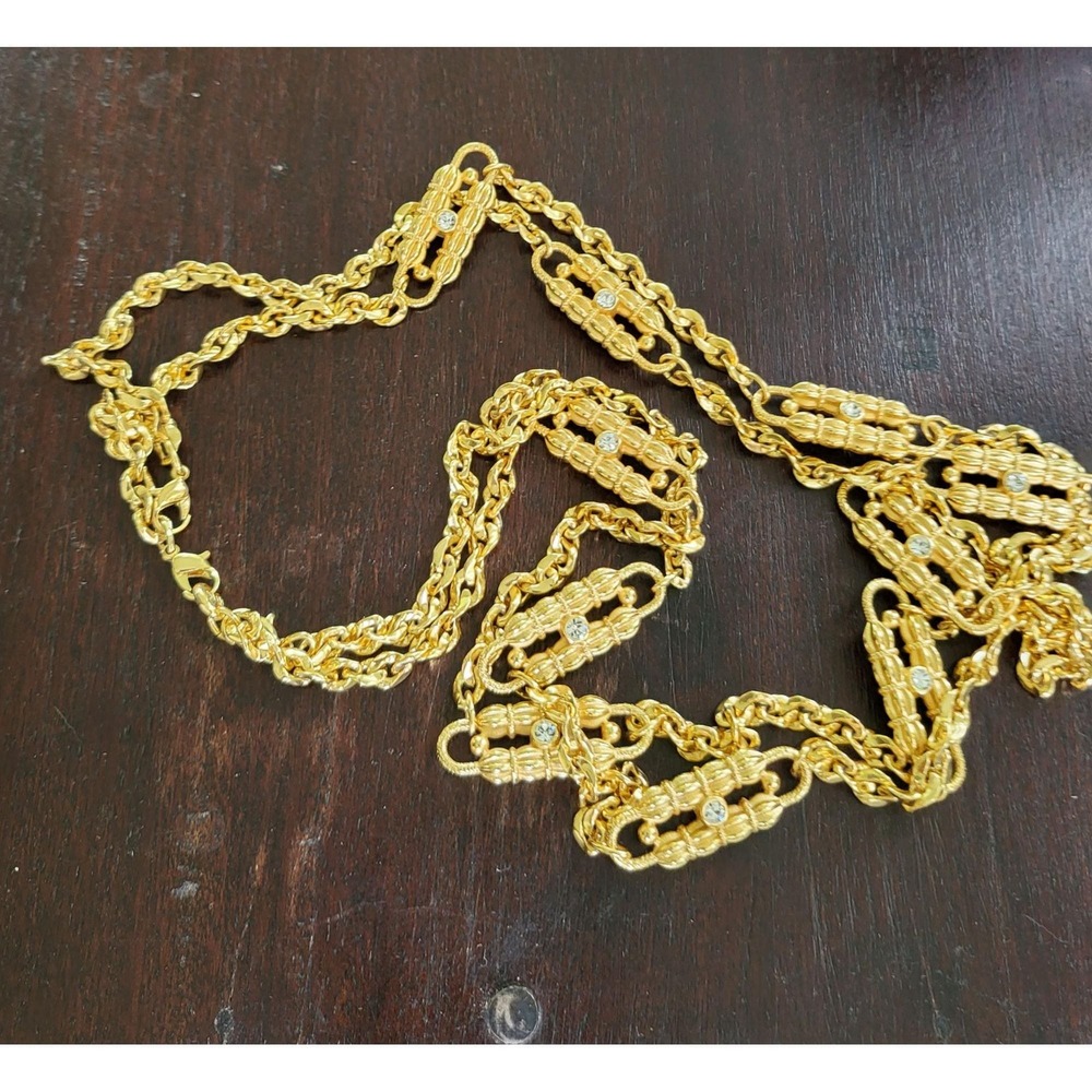 Camrose Kross JBK Gold Tone Crystal Paperclip Double Strand Necklace Vintage